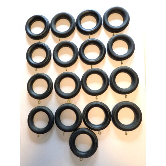 Faux Wood Plastic Drapery Curtain Rings Set of 17 Eyelet Dark Brown Oversized 4" - Picture 1 of 5